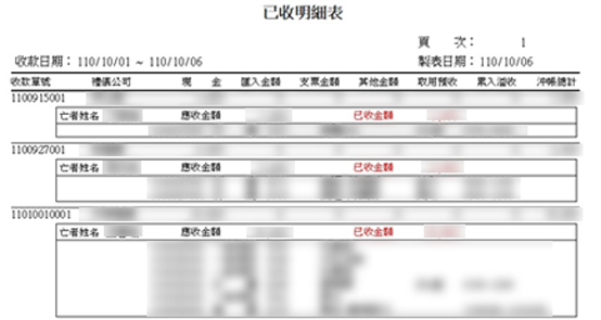 已收明細鰾表